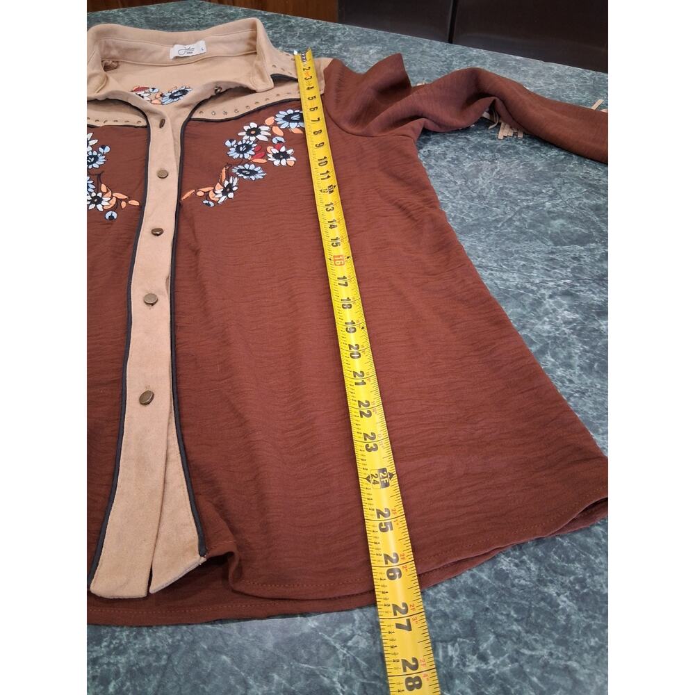 John Moon Western Cowgirl Shirt Sz L Embroidered Fringe Studded Floral Rodeo - Picture 9 of 13